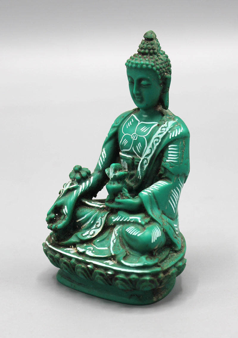 Flower Painted Green Medicine Buddha Resin Statue