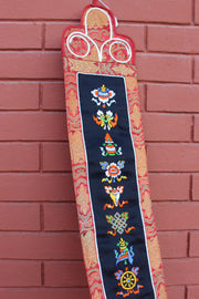 Embroidered Black Polyester Lucky Symbols Banner - nepacrafts