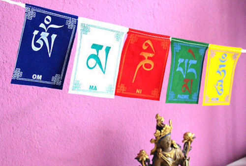 Om Mani Large Velvet Prayer Flag-5 sheets