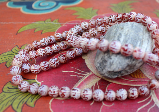 Om Mani Etched Carnelian Prayer Beads Mala, Yoga and Meditation Mala - nepacrafts