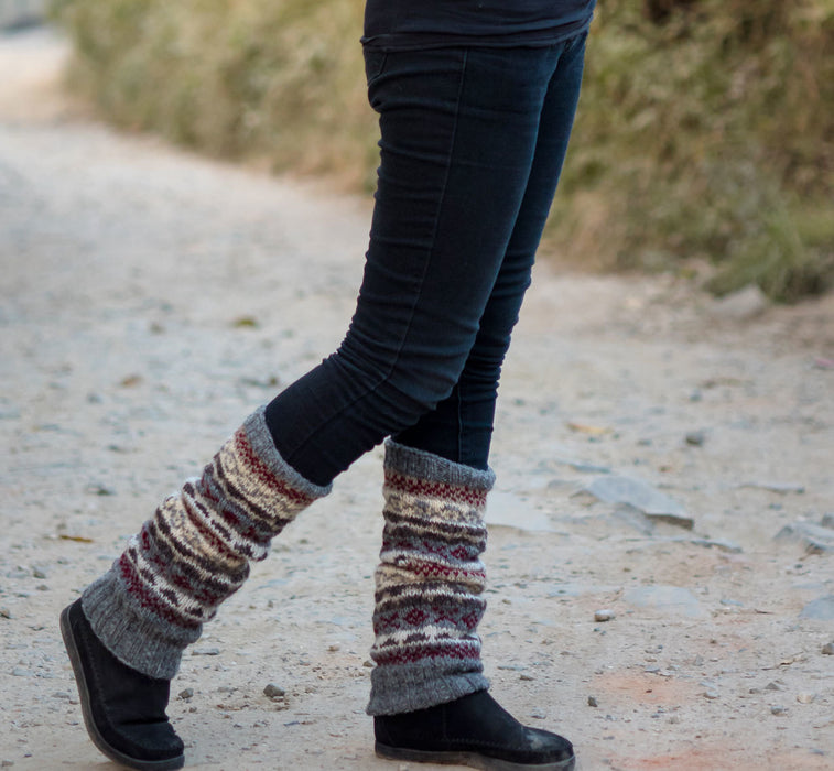 Gray Red Multicolored Pure Woolen Leg warmers