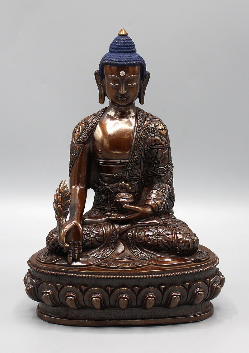 Finely Handcarved Copper Oxidized Medicine Buddha Statue