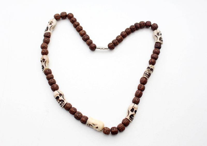 Rudraksha Beaded Prayer Mala with Skull Bone Counter - nepacrafts