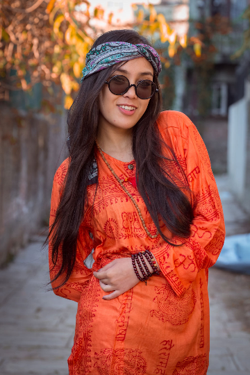 Orange Om Prayer Kurtha Shirt - nepacrafts