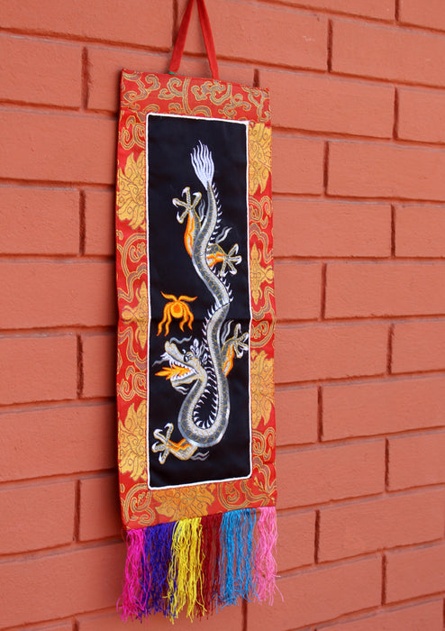Dragon Embroidery Brocade Framed Wall Hanging - nepacrafts