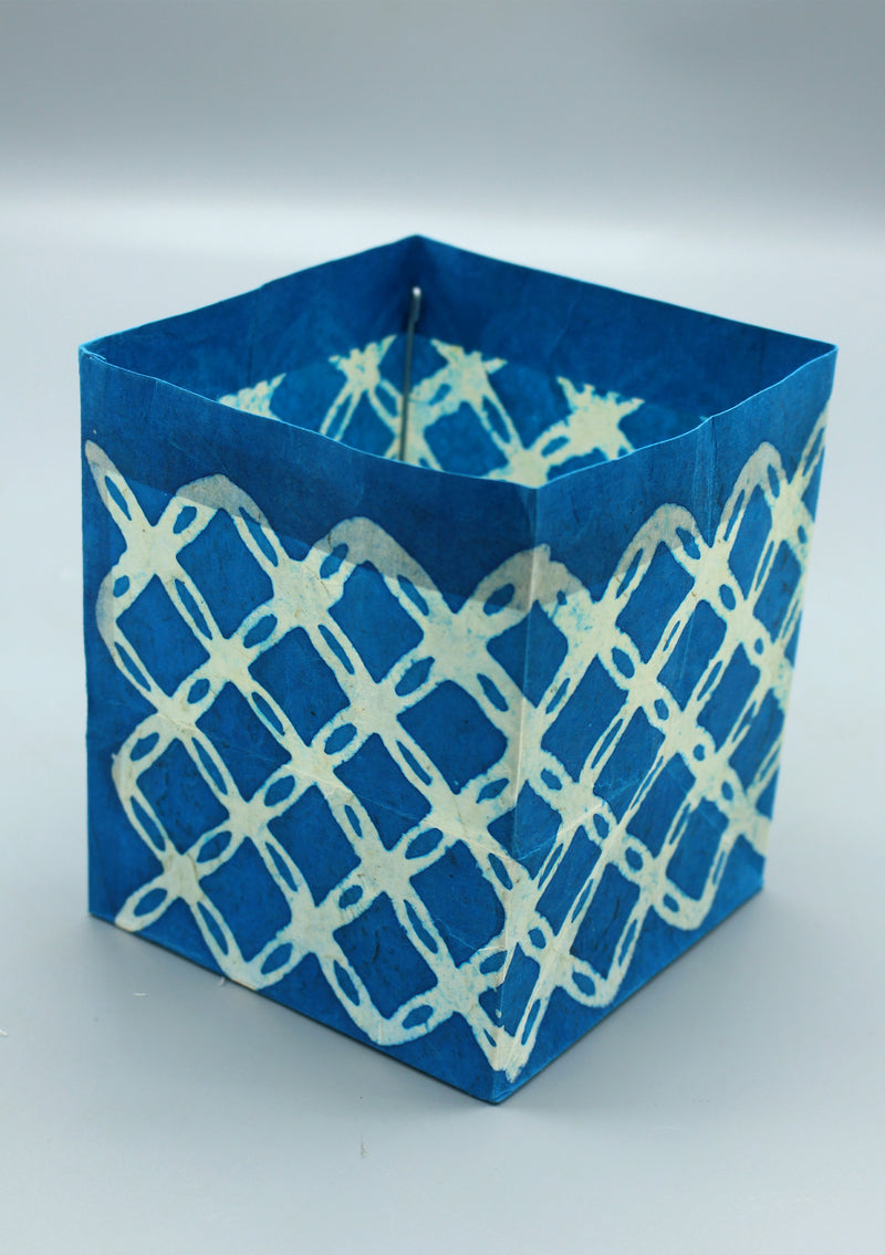 Handmade Lettice design Blue Lokta Paper Candle Lamp