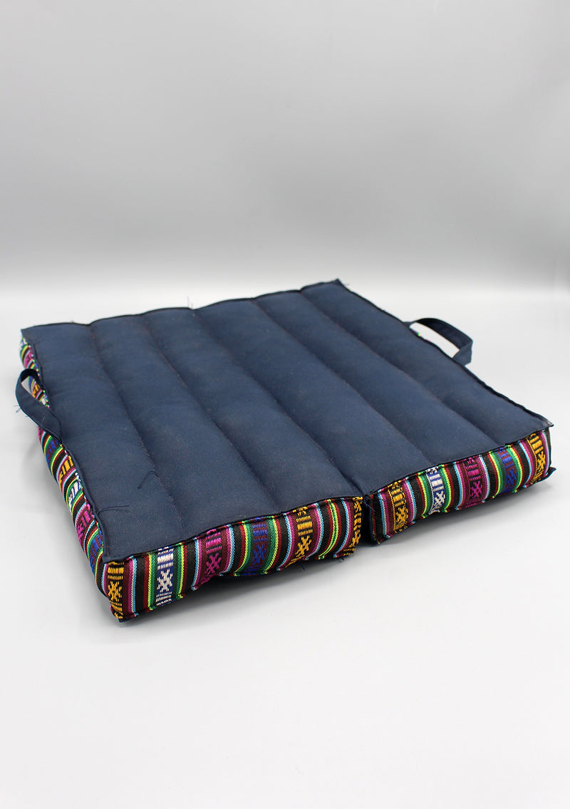 Multicolor Gheri Border Blue Large Foldable Mediation Cushion - nepacrafts