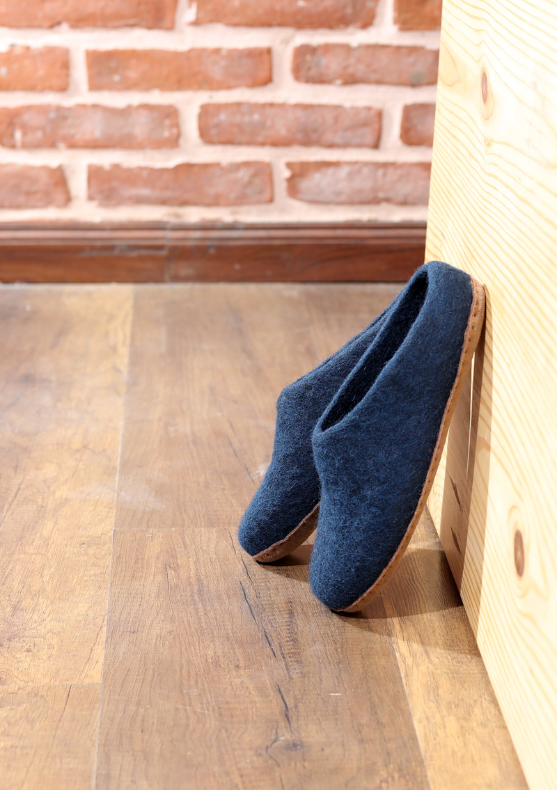 Handmade Dark Blue Premium Classic Felt Slippers
