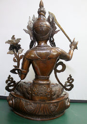 Expressive 25"High Handcarved Copper Manjushree Statue - nepacrafts
