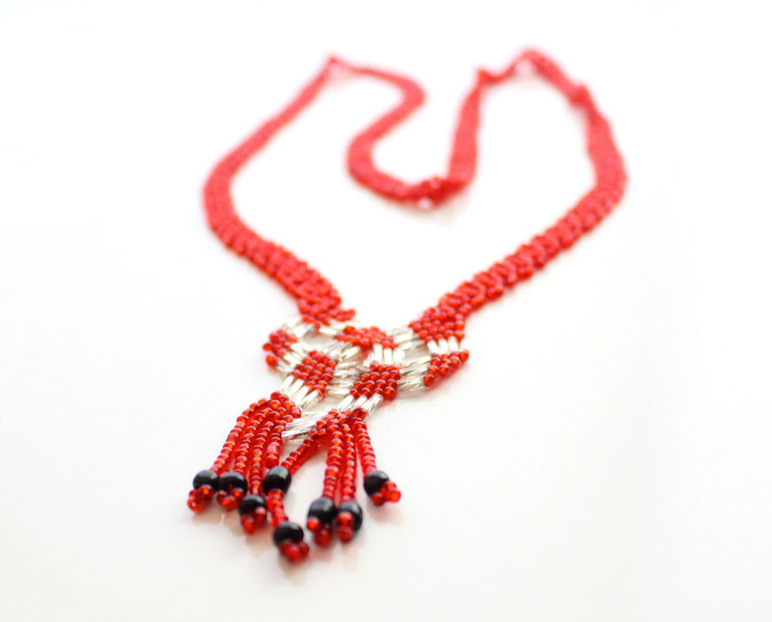 Crocheted Red Glass Beads Women's Necklace - nepacrafts
