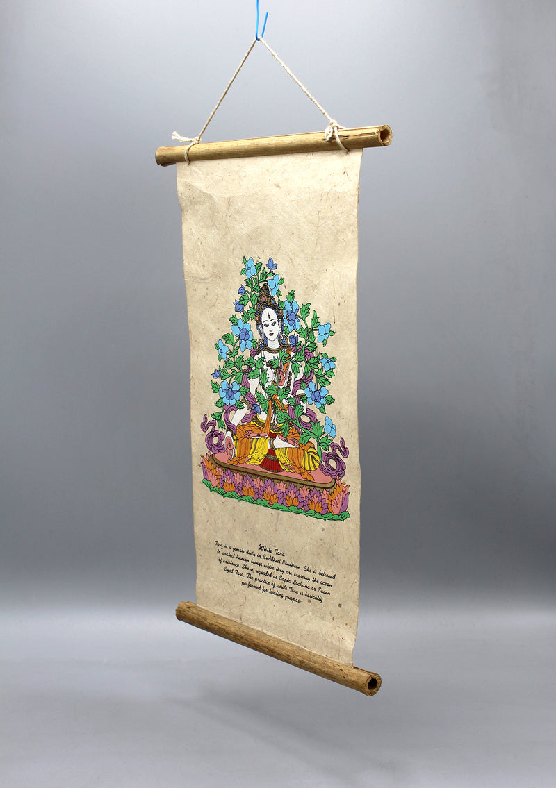 White Tara Printed Lokta Paper Wall Hanging