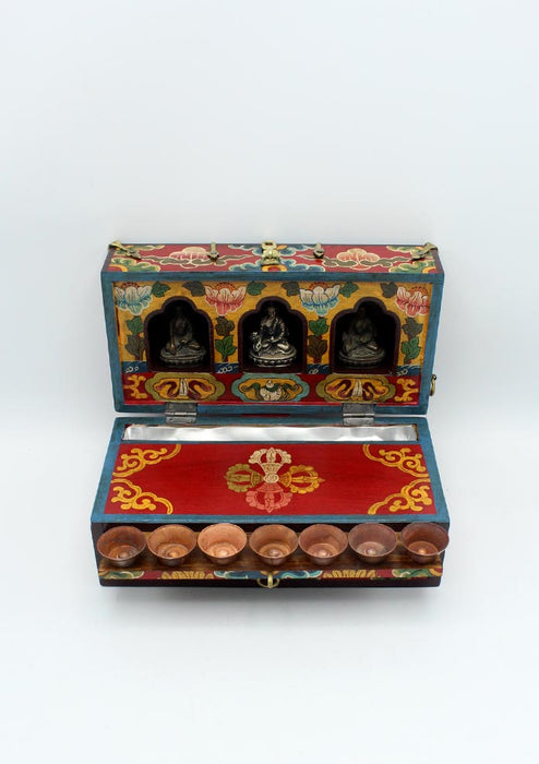 Handcrafted Wooden Buddhist Ritual Tibetan Altar Portable Shrine Box