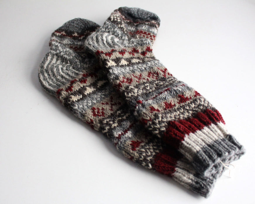 Gray Red Multicolored Pure Woolen Socks