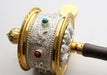 White Metal Tibetan Handheld Spinning Prayer Wheel Inlaid Coral and Turquoise - nepacrafts