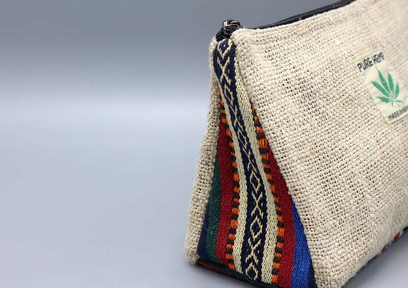 Hemp Zipper Purse with Bhutanese Design Border - nepacrafts