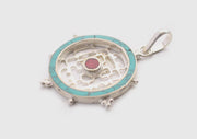 Mandala Jali Design Inlaid White Metal Pendant - nepacrafts
