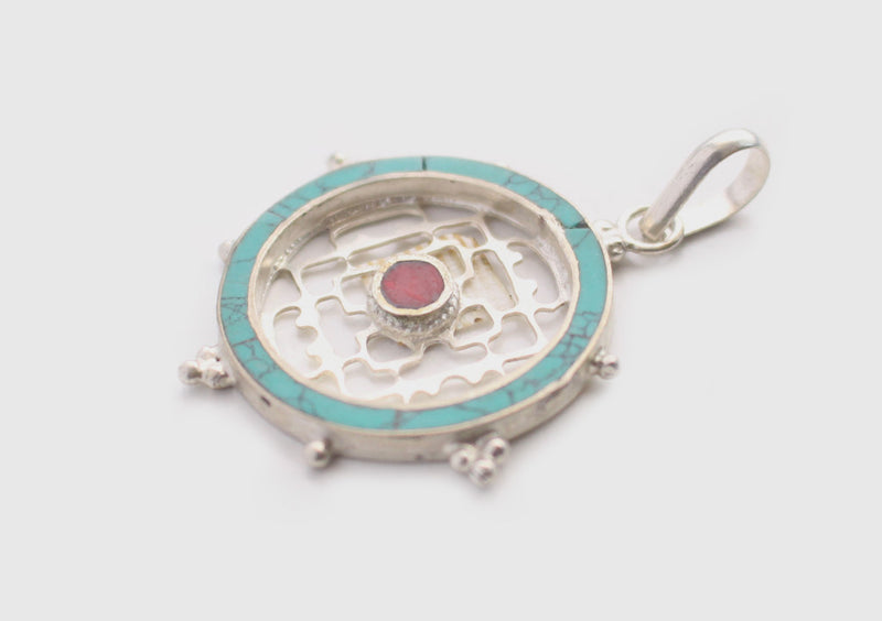 Mandala Jali Design Inlaid White Metal Pendant - nepacrafts