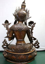 Skillfully Handcarved Copper Green Tara Statue 26" High - nepacrafts