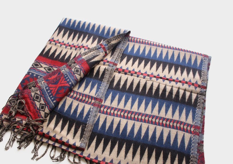 Black and Blue Jacquard Triangle Print Woolen Shawl - nepacrafts