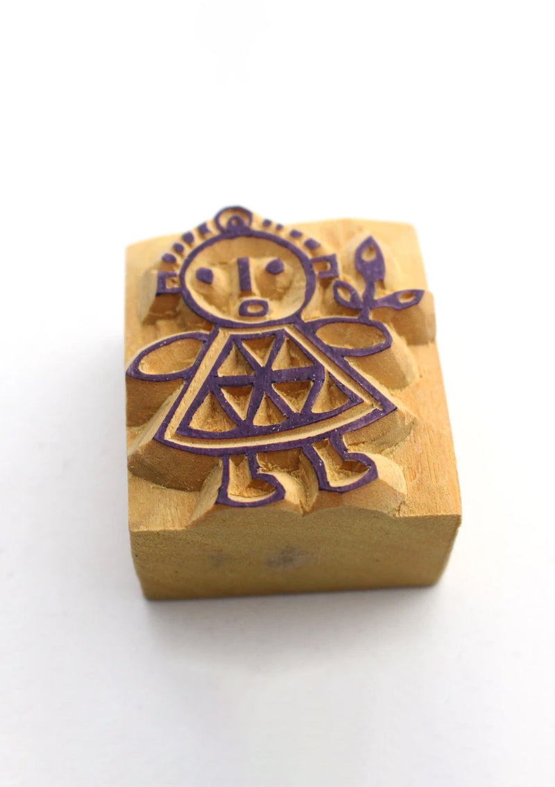 A Happy Girl Wooden Block Print for Creative Design