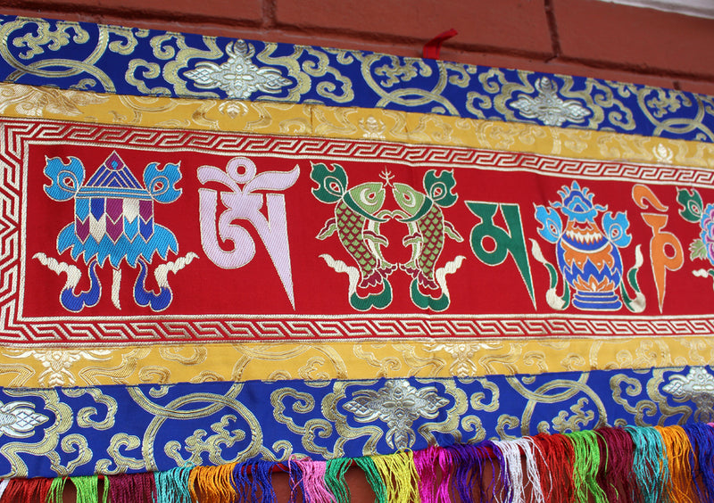 8 Auspicious Symbol Brocade Horizontal Wall Hanging Banner - nepacrafts