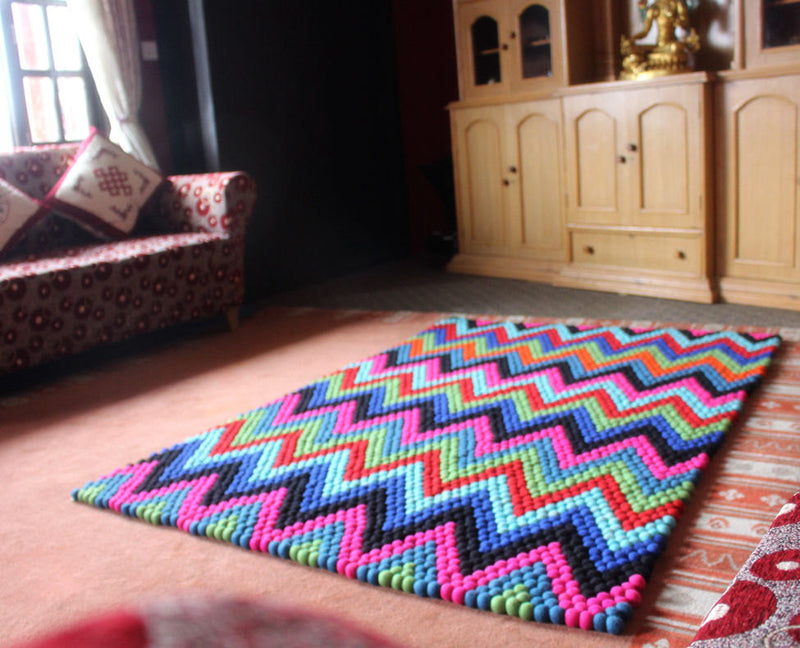 Rectangular Multicolor Felt Ball Rug - nepacrafts