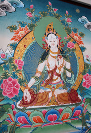 Handpainted thangka of White Tara 56x43cm - nepacrafts