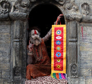 Seven Chakra Embroidered Maroon Polyester Banner - nepacrafts