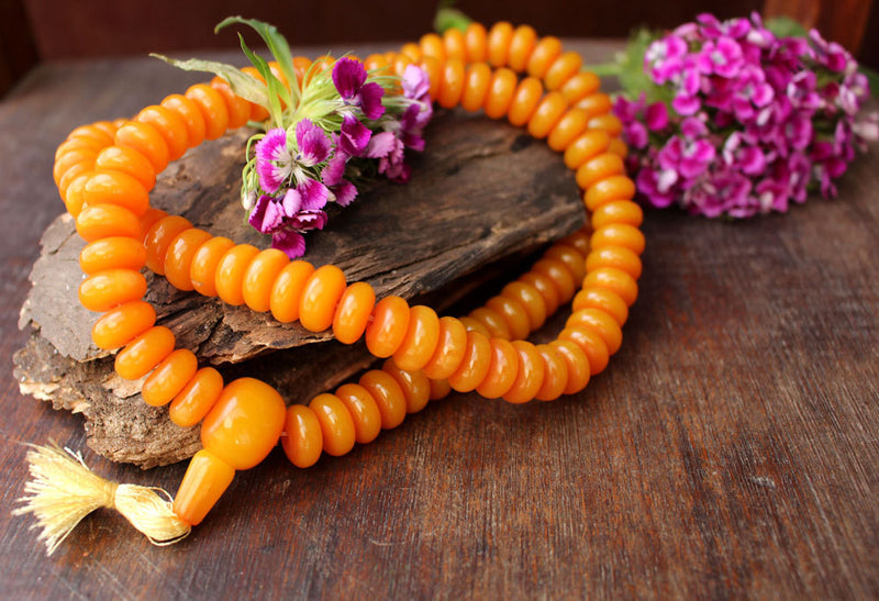 Faux Amber Flat Beads Prayer Japa Mala - nepacrafts