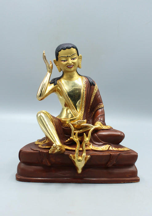 Partly Gold Plated Copper Milarepa Statue 7.5"