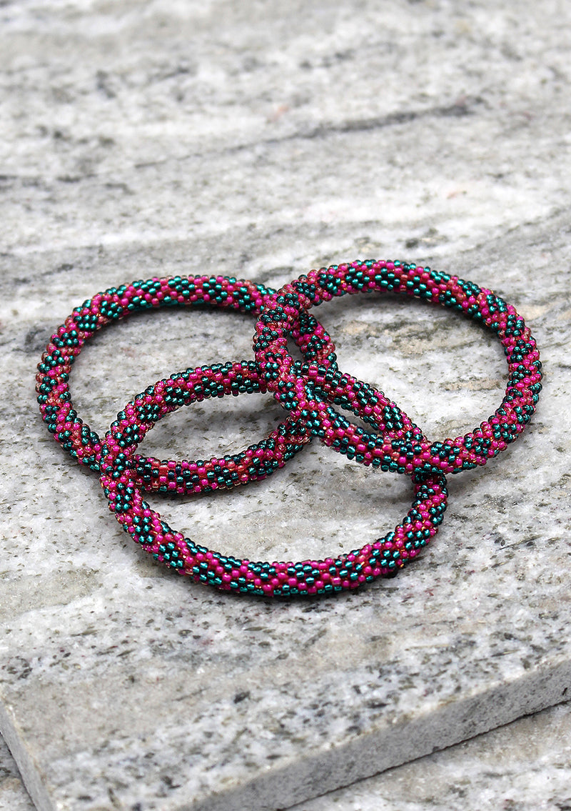 Pink and Blue Colors Diamond Shape Glass Beads Bracelet