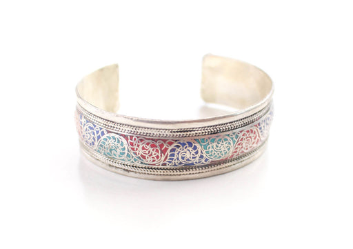 Motif Carving Silver Plated White Metal Bracelet - nepacrafts