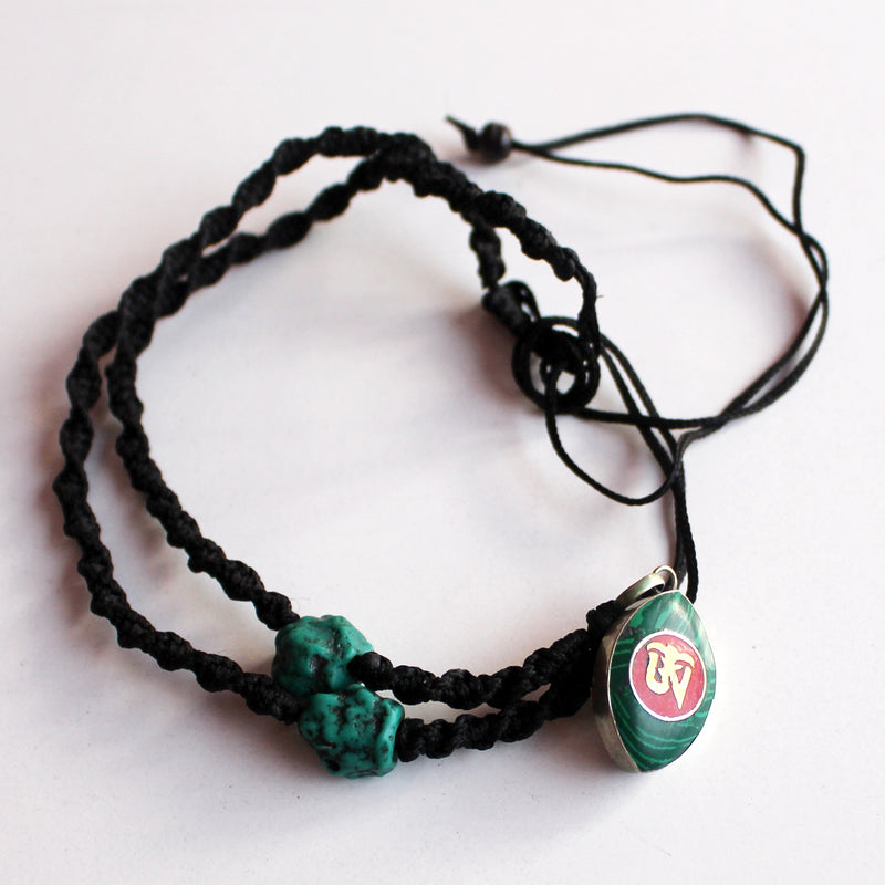 Coral Inlaid Tibetan Om Pendant Necklace - nepacrafts