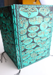 Colorful Lokta Paper Ceiling Lamp Shade Printed with Buddha Eyes - nepacrafts