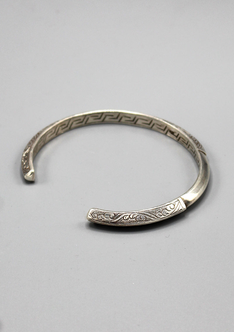 Hand Carving Fine Flower Sterling Silver Bracelet