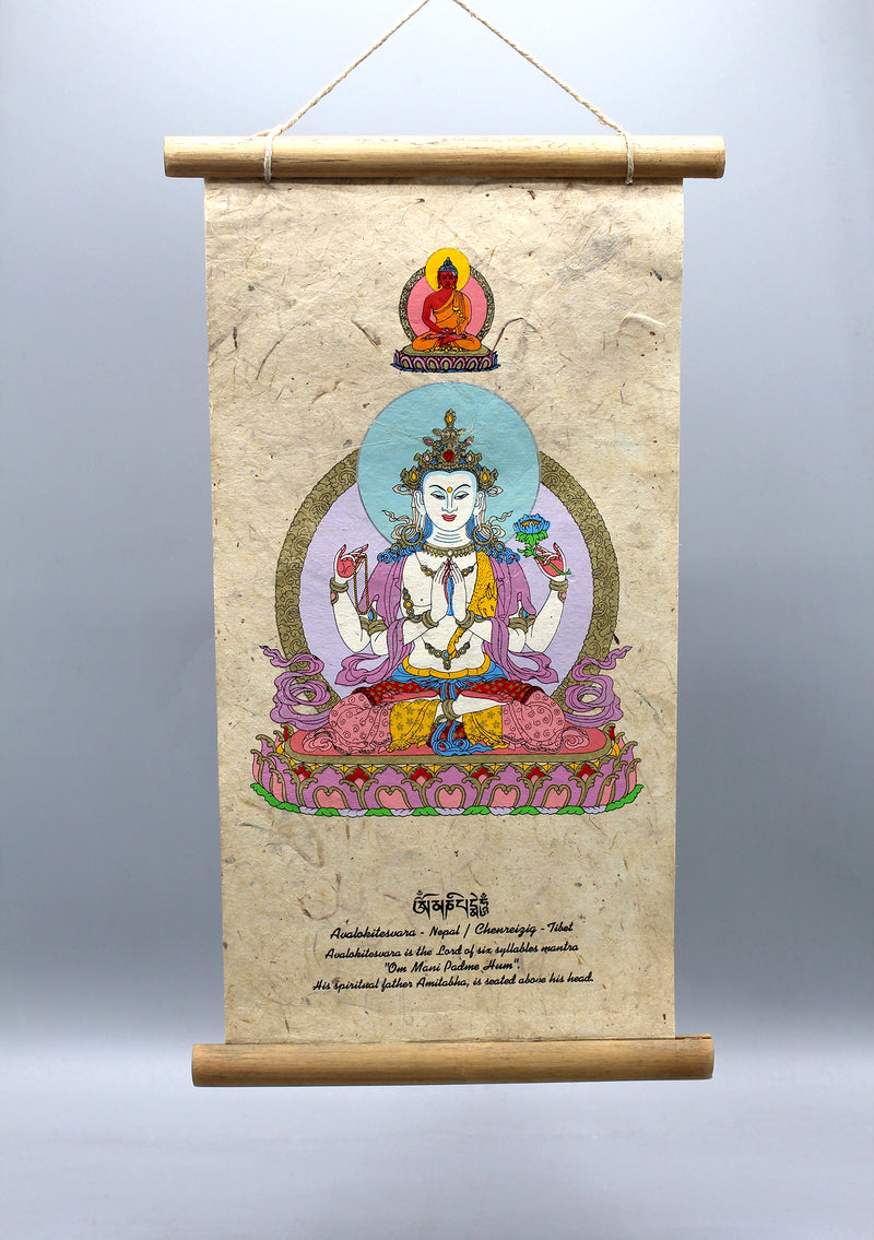 Chenreizig Printed Lokta Paper Wall Hanging