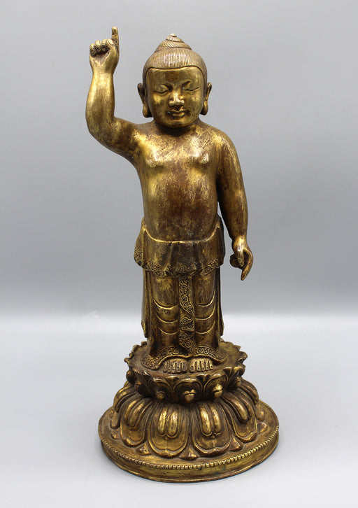 Gold Plated Baby Buddha Standing Statue - nepacrafts