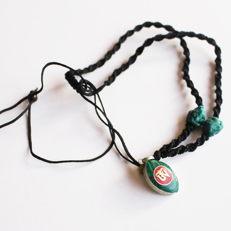 Coral Inlaid Tibetan Om Pendant Necklace - nepacrafts