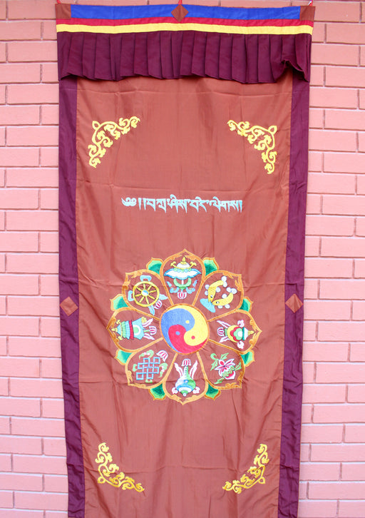 8 Auspicious Symbol with Ying Yang Embroidered Tibetan Wall Hanging Curtain/Cover - nepacrafts