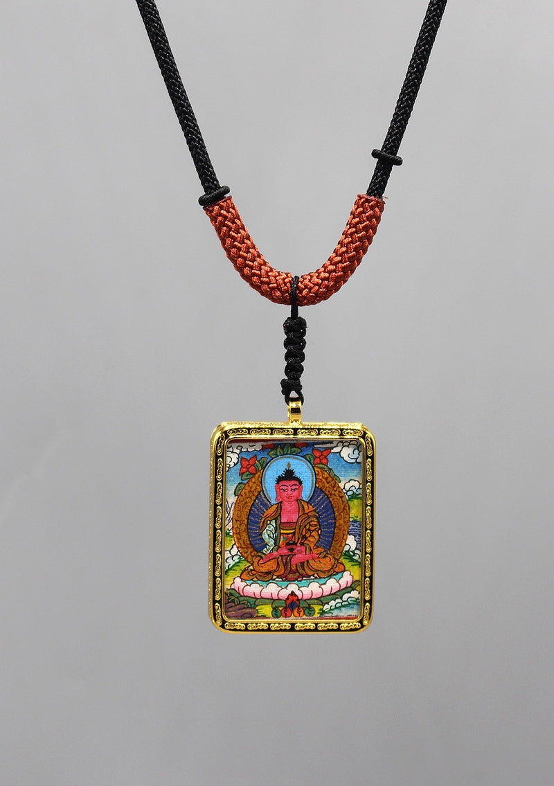 Tibetan Art Hand Painted Mini Amitabha Buddha Thangka Amulet