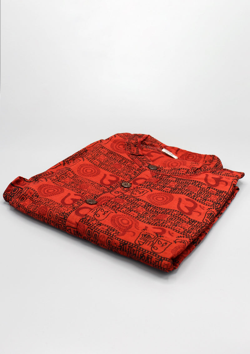 Maroon Cotton Om Prayer Shirt - nepacrafts