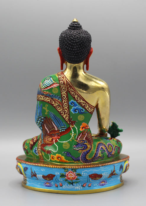 Gold Plated Hand Carved and Painted Medicine Buddha Statue