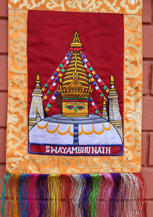 Swayambhunath Embroidery Brocade Framed Wall Hanging - nepacrafts