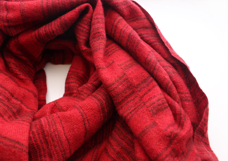 Maroon and Black Stripe Himalayan Woolen Shawl - nepacrafts