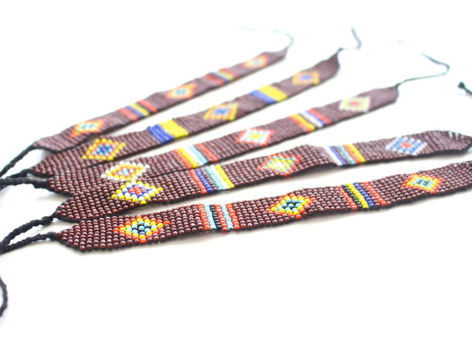Maroon Color Assorted Pattern Men's Glass Beads Bracelet - nepacrafts