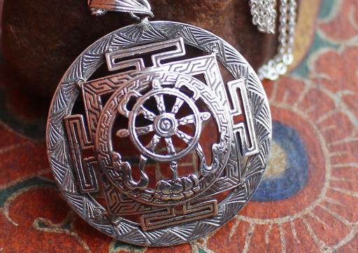 Auspicious Symbol Wheel of Life Mandala Pendant - nepacrafts