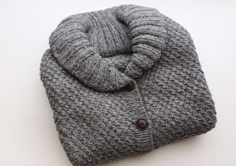 Plain Gray Honeycomb Pattern Women's Cardigan - nepacrafts