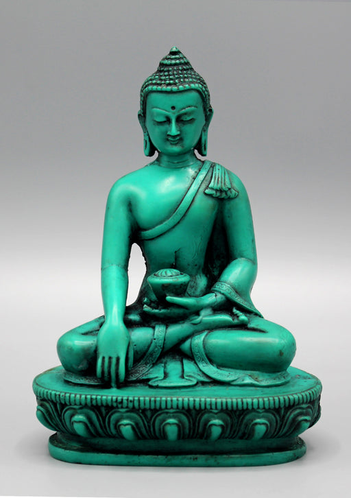 Green Resin Shakyamuni Buddha Statue - nepacrafts