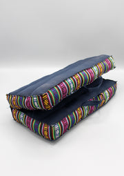 Multicolor Gheri Border Blue Large Foldable Mediation Cushion - nepacrafts