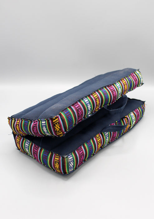 Multicolor Gheri Border Blue Large Foldable Mediation Cushion - nepacrafts